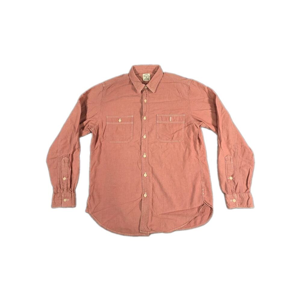 J.Crew Chambray Button Up Work Shirt Men's Sz M Red Pink Cotton Utility Casual